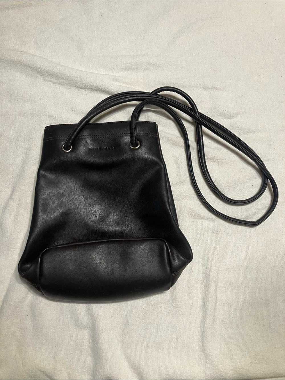 Nine West Black Leather Drawstring Crossbody Bag